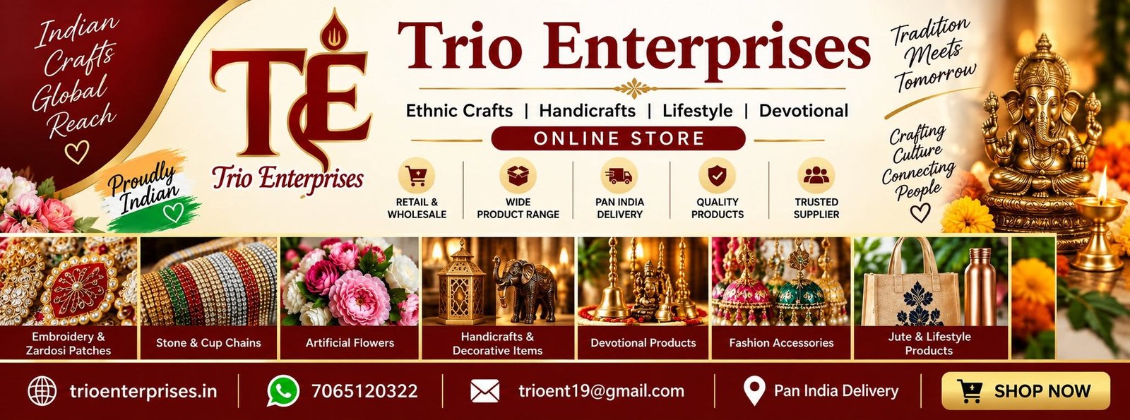 Trio Enterprises Official Store Banner - Ethnic Crafts, Handicrafts, Lifestyle, Devotional