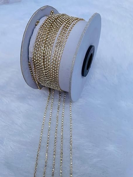 Rhinestone Cup Chain Trim, Gold Base 2 mm Size, Clear Stones, Roll for Jewellery Making and Crafts (10 Meter) alternate view
