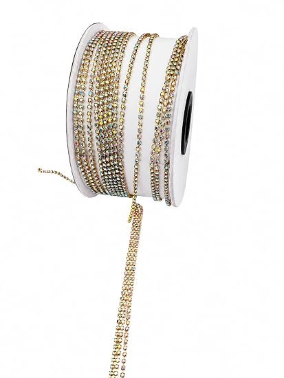 Crystal Rhinestone Cup Chain Trim, Gold 2 mm Size Base, Iridescent Multi-Colour, Roll for Jewellery and Craft (5 Meter)