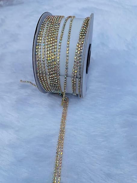 Crystal Rhinestone Cup Chain Trim, Gold 2 mm Size Base, Iridescent Multi-Colour, Roll for Jewellery and Craft (5 Meter) alternate view