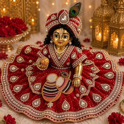 Handcrafted Orange Colour Makhan Matki Patch, Rhinestone and Pearl Embellishments, Festive Theme, Multicolour (1 Pair) alternate view