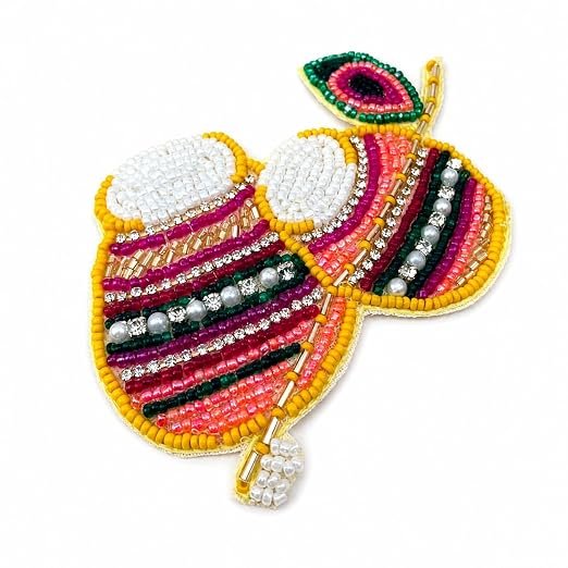 Handcrafted Yellow Colour Makhan Matki Patch, Multicolour, Rhinestone and Pearl Embellishments, Festive Theme (1 Pair)