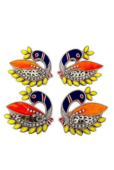 Decorative Peacock Applique Patches, Multicolour, Sequin and Rhinestone Embellished, Set of 4,2 Pairs
