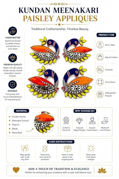 Decorative Peacock Applique Patches, Multicolour, Sequin and Rhinestone Embellished, Set of 4,2 Pairs alternate view