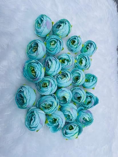 Artificial Peony Flower Buds, Silk, Medium Round Blooms, DIY Craft Decoration | Size : 4 X4 CM | (Pack of 24) SkyBlue (FIROJI)