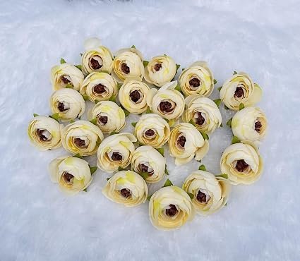 Artificial Peony Flower Buds, Silk, Medium Round Blooms, DIY Craft Decoration | Size : 4 X4 CM | (Pack of 24) (Yellow)
