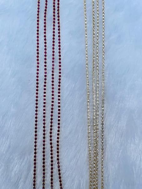 Rhine Stone Cup Chain Pink & Golden Colour Crystal Brass Catcher Chain 2 mm Size for jwellery Making, maggam Work, aari Embroidery, Lehnga, Saree, poshak Making 5 Meter Each Colour alternate view