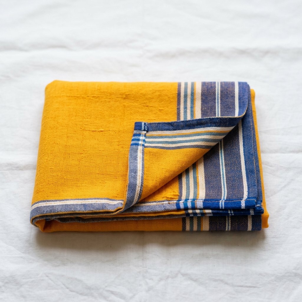 Pure Cotton Soft Gamcha | Angocha Towel for Bath, Sweat, Puja Full Size | Pack of 1 (Saffron Yellow / Kesari)