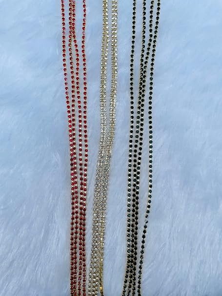 Rhinestone cup chain red , green & Golden colour crystal brass catcher chain 2 mm size for jwellery making , maggam work , aari embroidery, lehnga, saree , poshak making ,blouse 5 Meter each colour alternate view