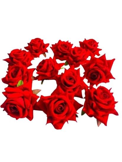 Artificial Red Rose Flower for Puja Decoration, Gifting,Heads, Silk, for Wedding Decoration, DIY Crafts, Home Decor, Pack of 12 alternate view