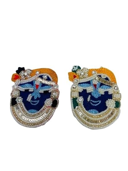 Shreenath ji Face Embroidered Patch, Beaded Sequin Work, Multicolour/Size 8CM X 6CM X 0.5MM / Set of 2 (1 Pair)