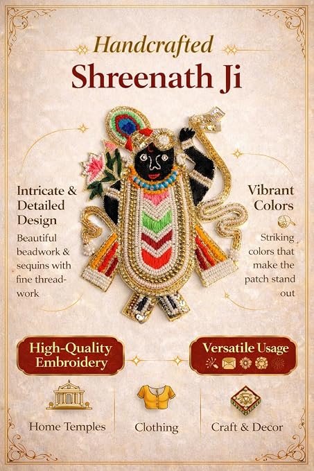 Handmade Shreenathji Patch Applique Pack of 1 | Intricate Bead & Sequin Embroidery Motifs for Ethnic Wear, Potli Bags, Dupattas & Decorative Crafts/Size 16CM X 11CM X 0.5MM alternate view