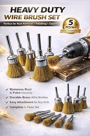 5 PCS Wire Brush Drill Attachment Set | Brass Wire Brush for Rust Removal, Metal Cleaning & Polishing | Heavy Duty Drill Cleaning Brush | 20mm Power Tool Accessories | alternate view