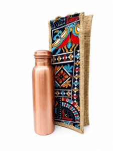 100% Pure Copper Water Bottle 1 Litre with Carry Bag | Ayurvedic Health Benefits | Leak Proof | BPA Free | Joint-Free Design | Ideal for Travel, Office, Gym & Daily Use