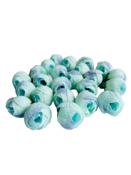 Artificial Peony Flower Buds, Silk, Small Round Blooms, DIY Craft Decoration (Pack of 24) (Blue)
