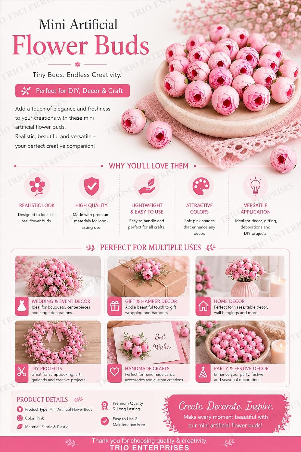 Artificial Peony Flower Buds, Silk, Small Round Blooms, DIY Craft Decoration (Pack of 24) (Pink) - Image 5